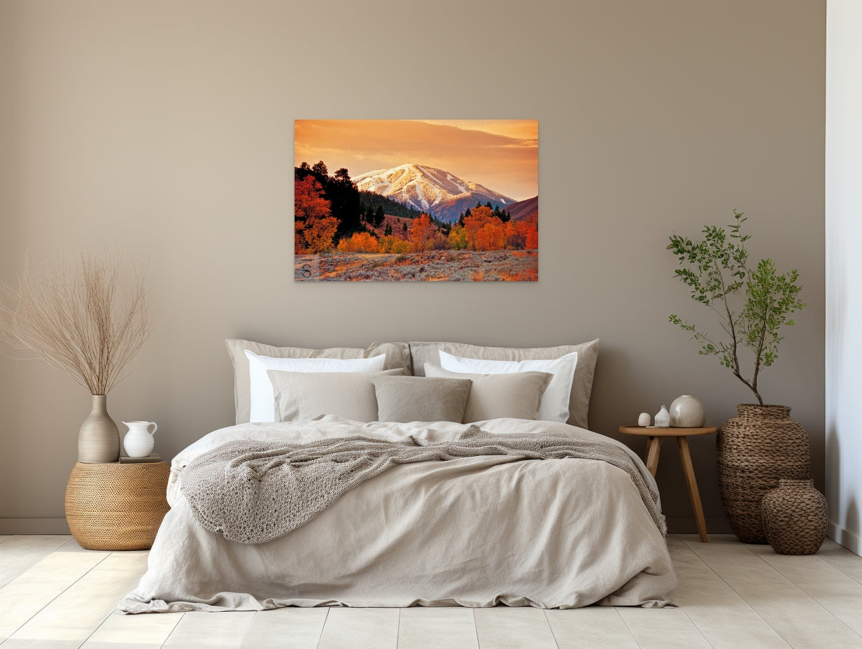 Western fine art photography by David Stoecklein featuring Sun Valley ski resort in the fall with a dust of snow.