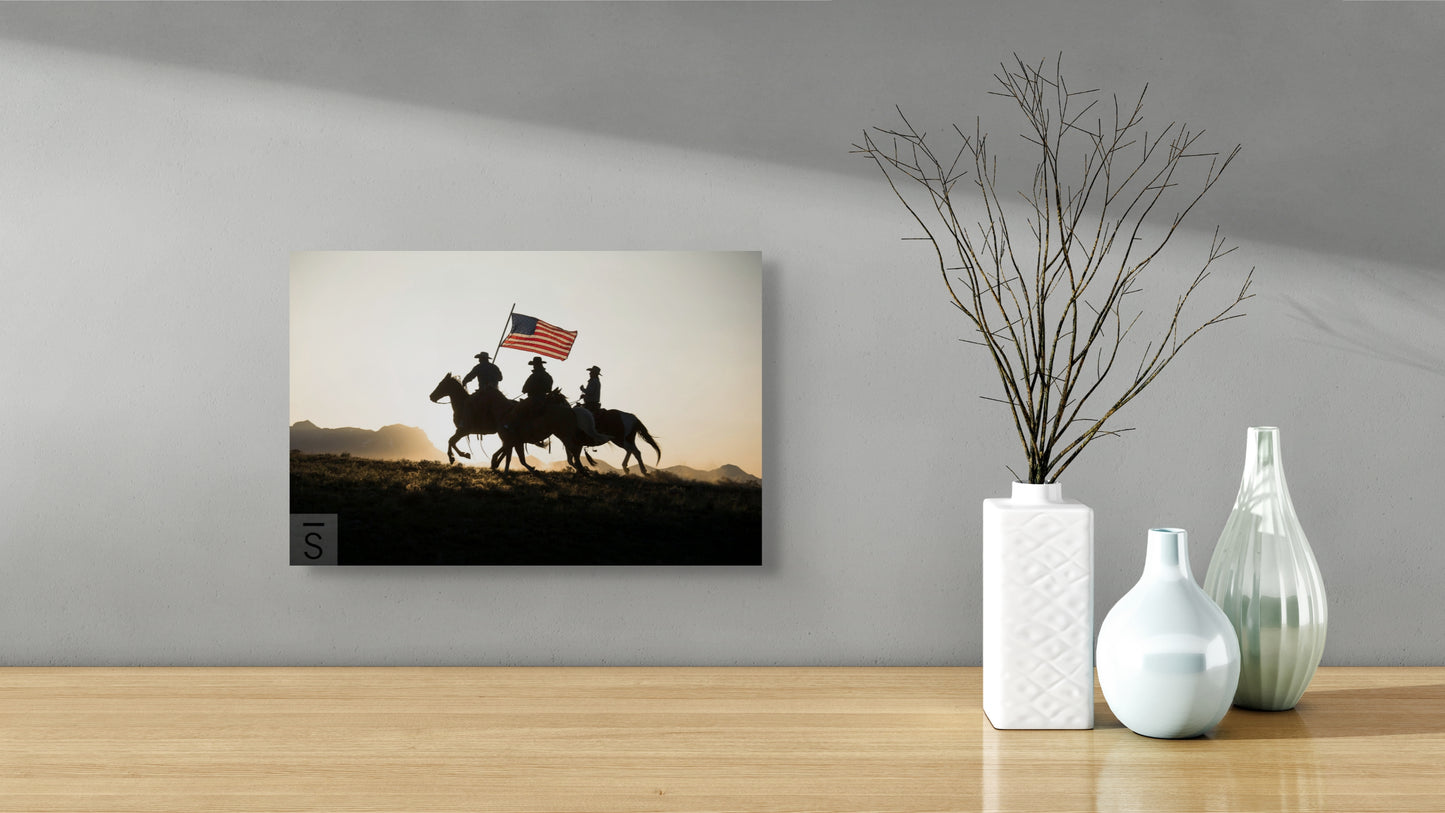 Cowboys and the American flag. Western Fine art photography by David Stoecklein.