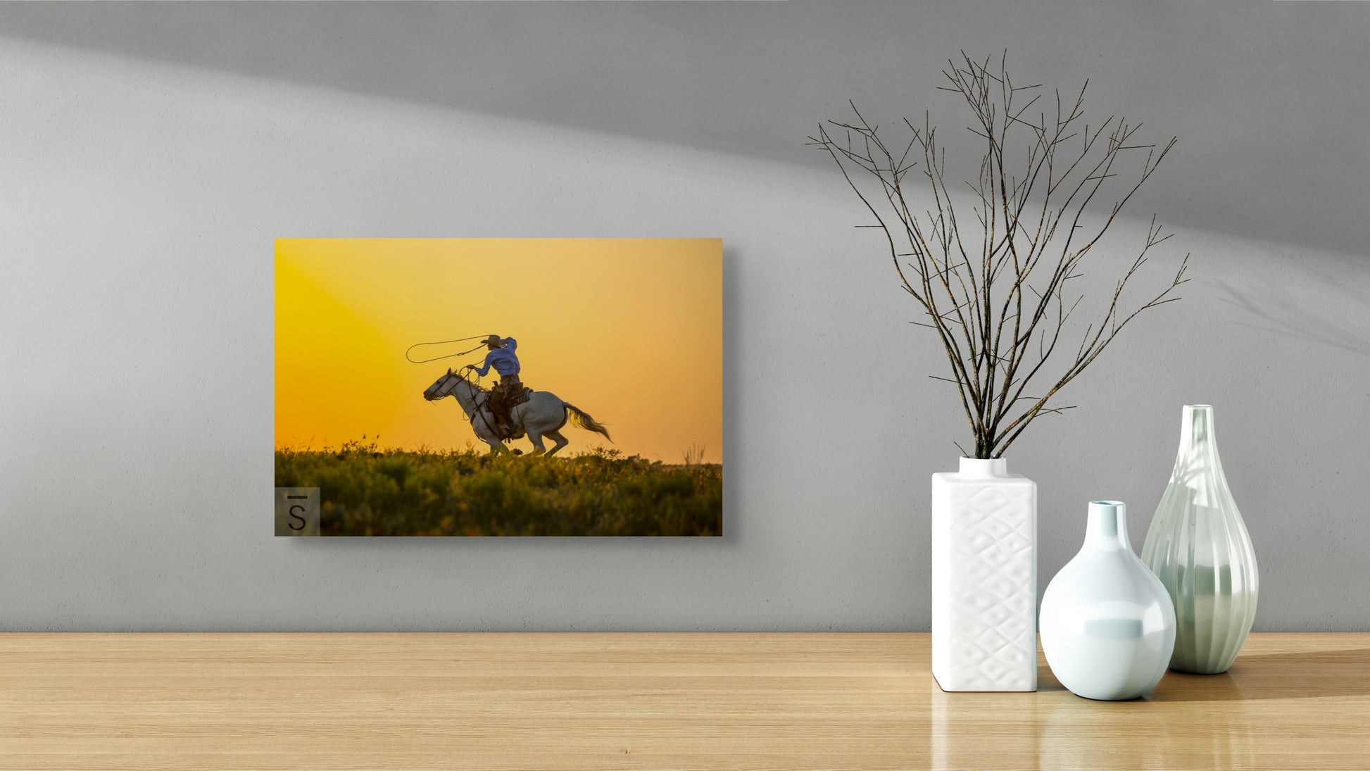 Western fine art photography of cowboy and lasso at sunset