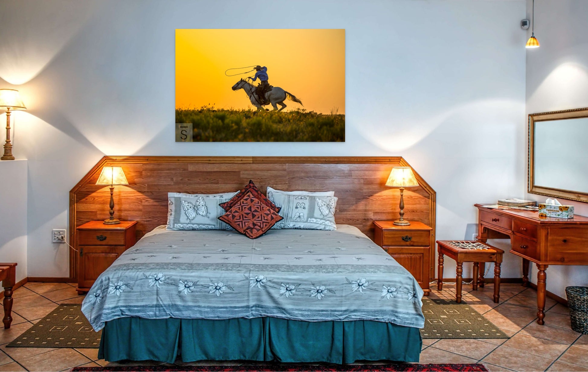 Western fine art photography of cowboy and lasso at sunset