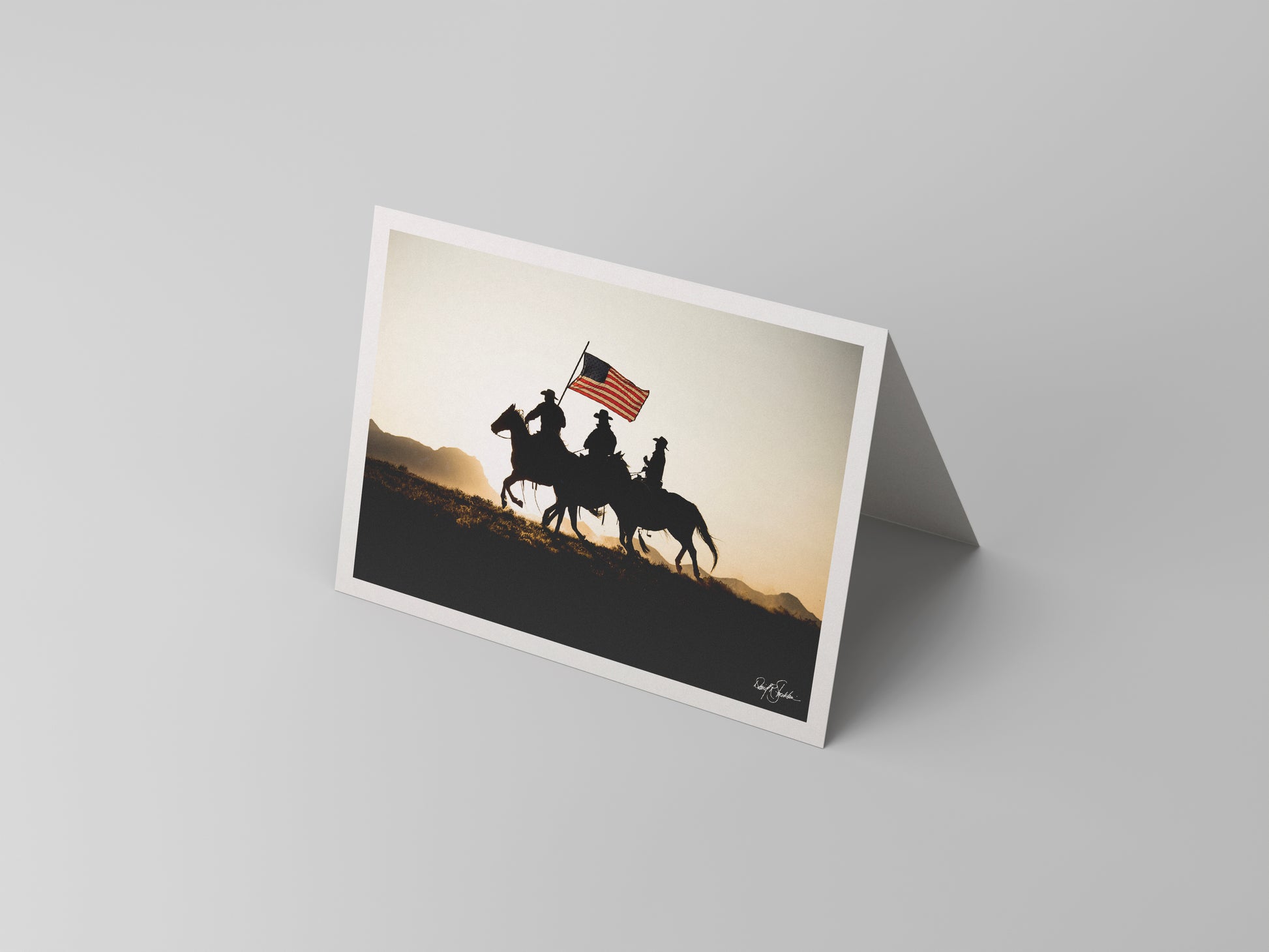 Cowboy note card with an American flag. Western fine art photography by David Stoecklein.