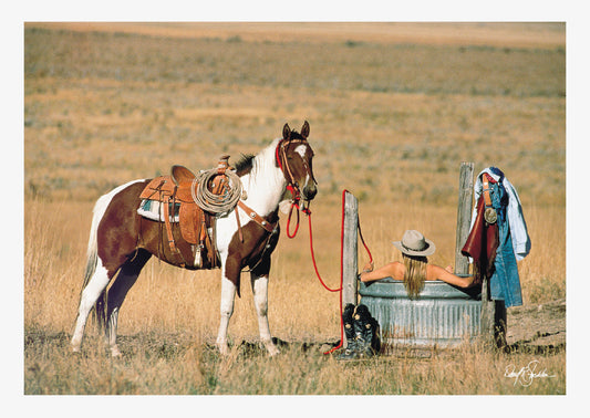 A cowgirl and her horse. Note cards with western fine art imagery by David Stoecklein.