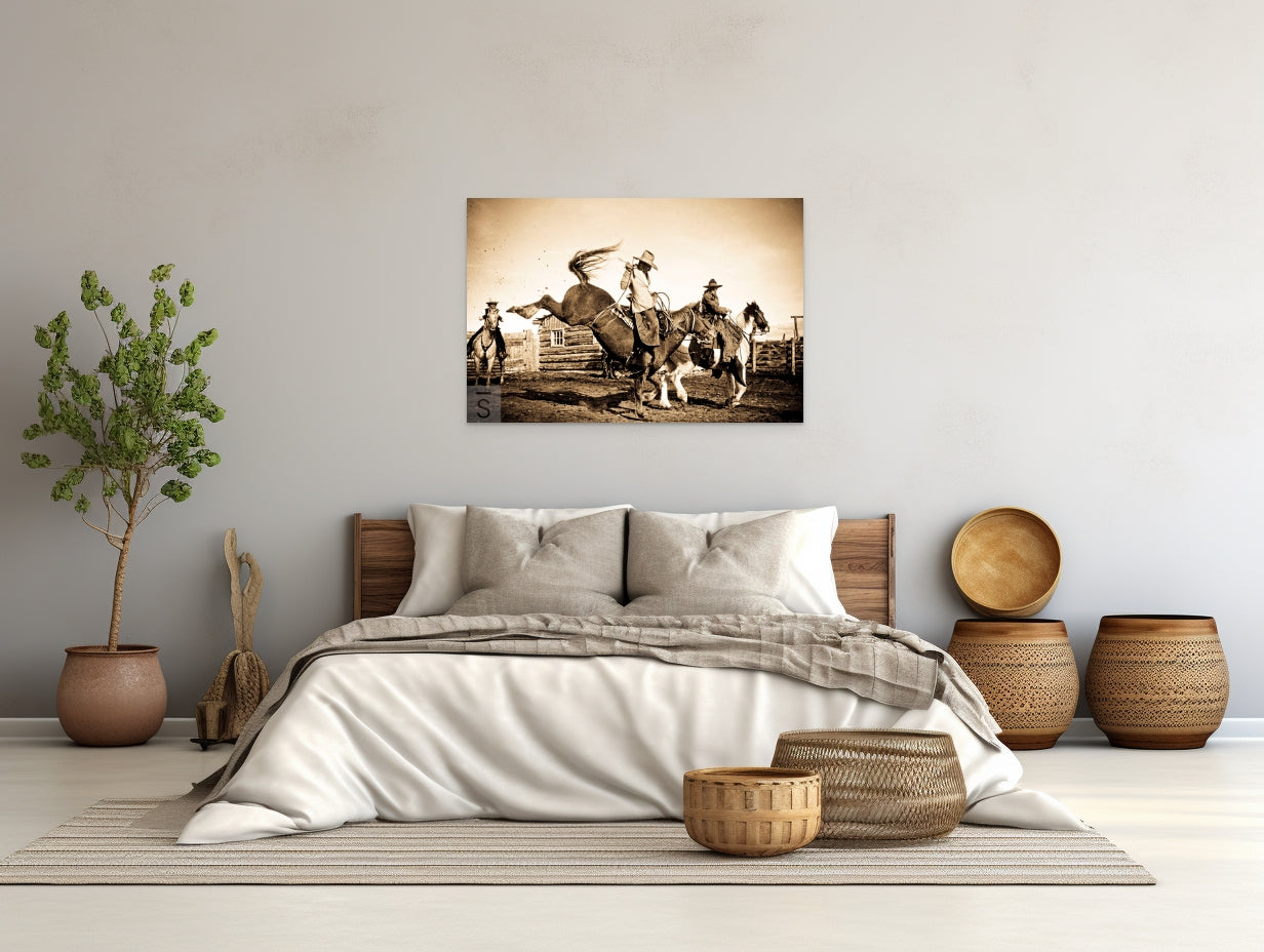 Western Fine Art Photography by David Stoecklein featuring a bucking horse and cowboy.