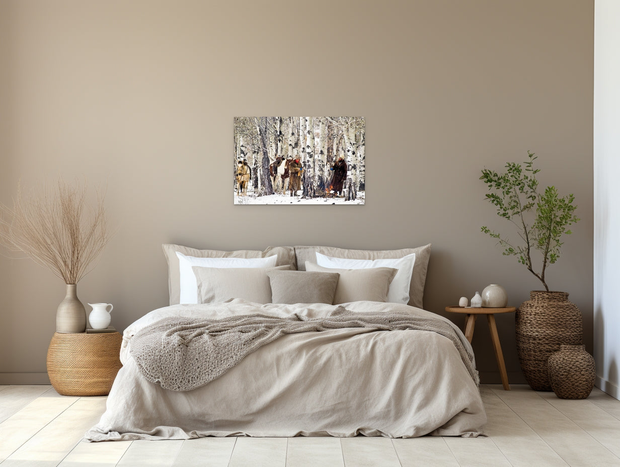 Limited Edition, Signed Western Fine Art Photography by David Stoecklein featuring a winter scene with cowboys and horses.