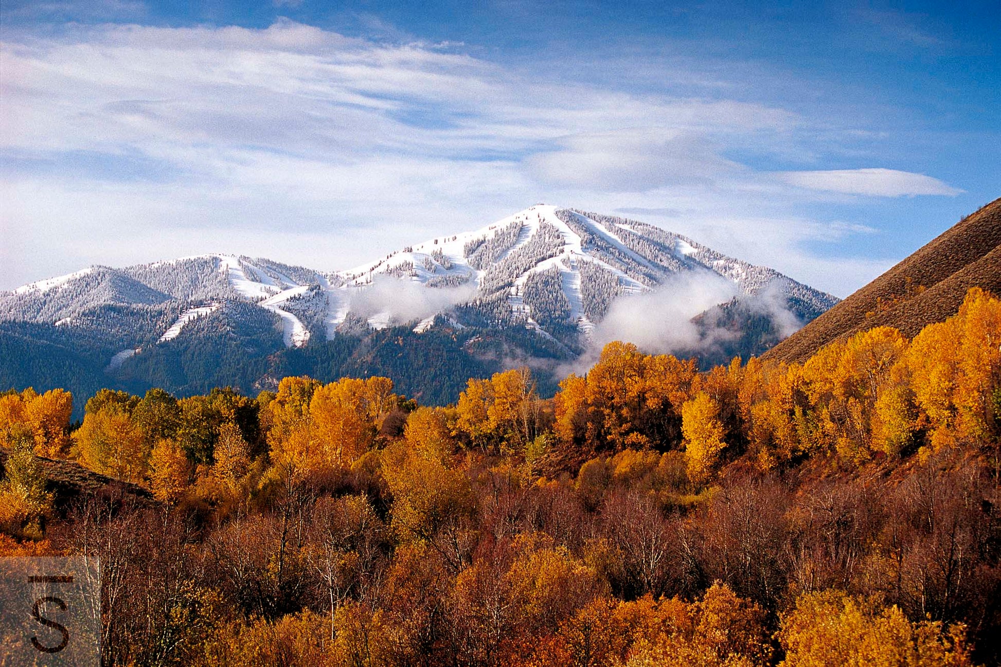 Baldy Mountain Sun Valley, Idaho in the fall with snow. Fine art photography by David Stoecklein.